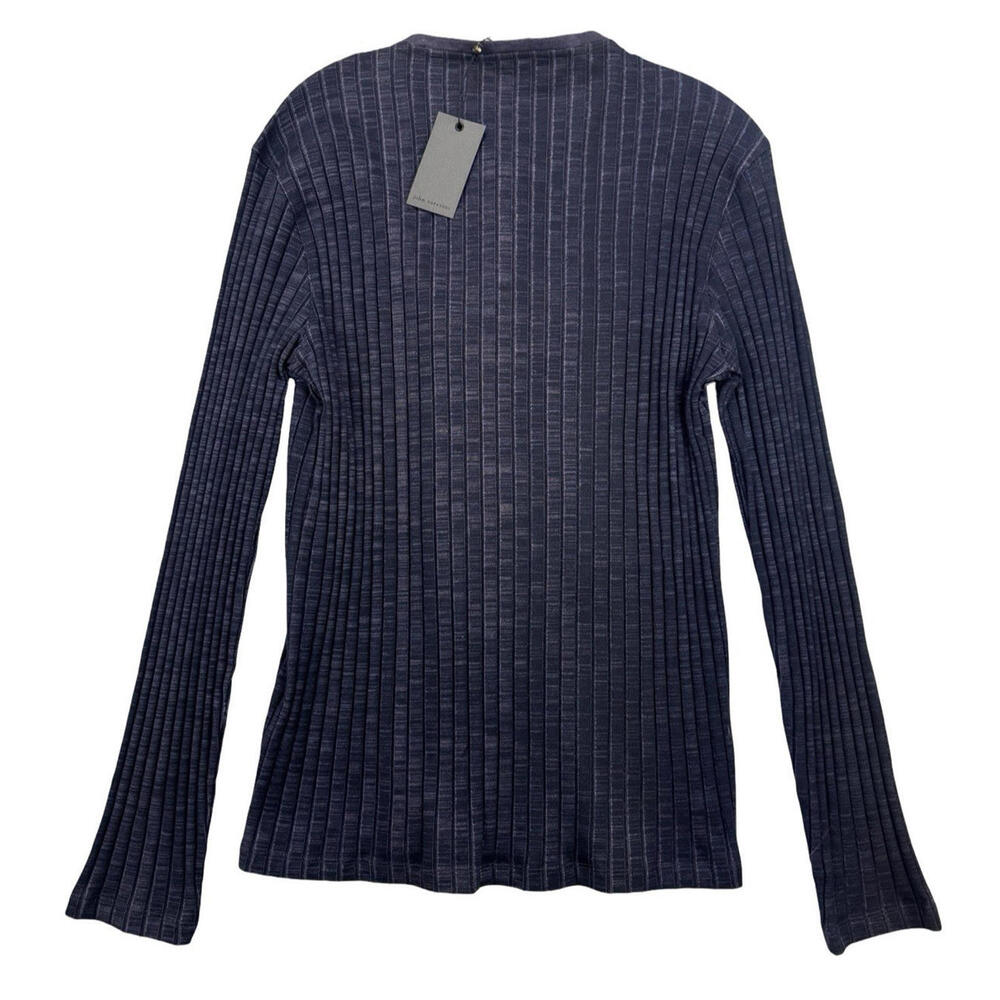 John Varvatos Long Sleeve Ribbed Cotton Henley Tee Purple Size M - Picture 2 of 5